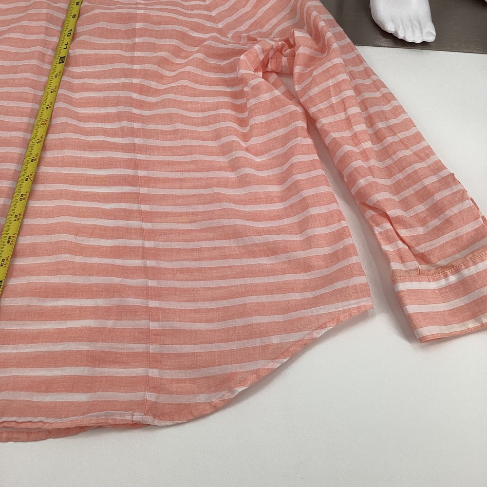 Lane Bryant Womens 22/24 Coral Pink Striped Cotton Button Down Shirt V-Neck Top - Picture 8 of 8